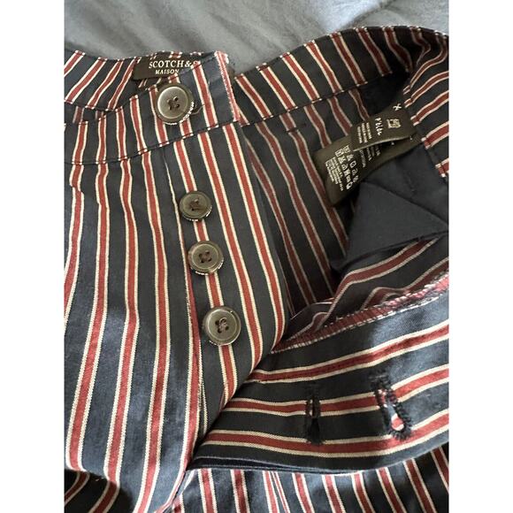 Scotch & Soda Women's Blue Stripe Cropped Button Fly Pleat Trouser Pants XS - Picture 3 of 6